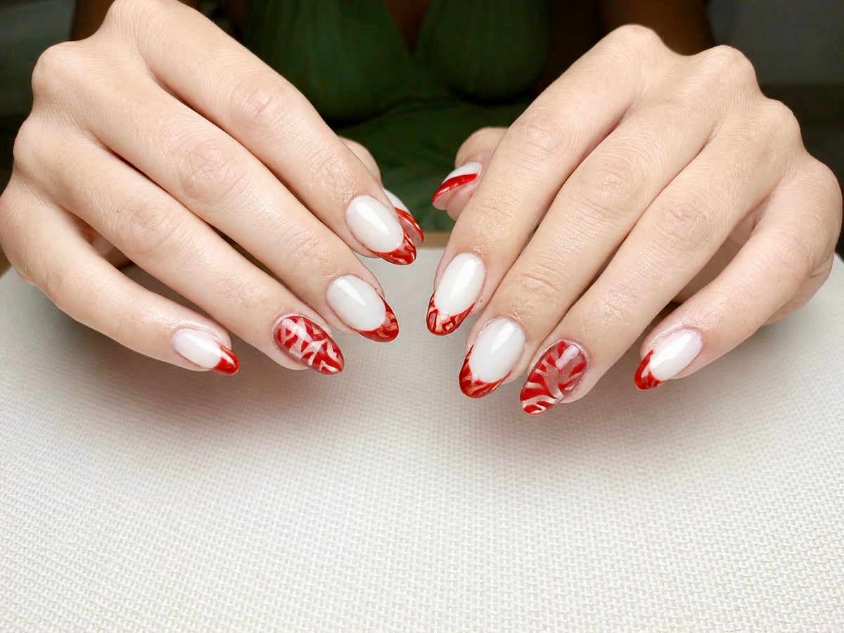 Built Acrylgel Medium Extension & Red Swirl French