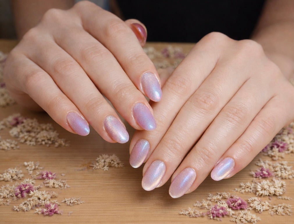 Reinforced Gel Manicure with Cat Eye Art